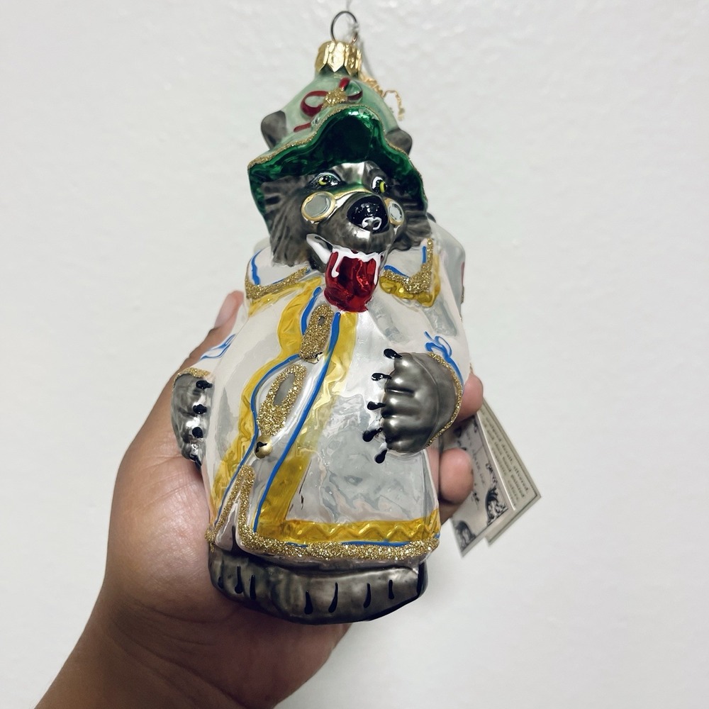 Vintage Retired Kurt S Adler Polonaise Wolf W/ Grandma 6" Glass Ornament 98 NWT